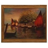 BLANCHE DAVIS VENETIAN SAILBOATS OIL PAINTING