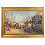 ARTHUR DIEHL "MENDING THE NETS" OIL PAINTING
