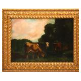 1902 RESTING COWS OIL ON BOARD PAINTING - SIGNED