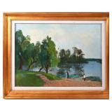 GHEORGHE IONESCU "LANDSCAPE WITH PIER" OIL PAINTIN