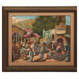 HARRY HERING STREET SCENE OIL ON BOARD PAINTING