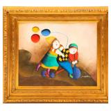 J. ROYBAL CHILDREN ON BICYCLE OIL PAINTING