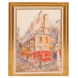 PARISIAN STREET SCENE MIXED MEDIA PAINTING SIGNED