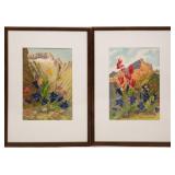 SIGNED FLORAL LANDSCAPES WATERCOLOR PAINTINGS