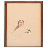 MARS BIGGOOSE NATIVE AMERICAN & HORSE GOUACHE