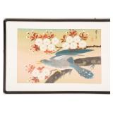 FRAMED CHINESE SILK PAINTING OF A CUCKOO