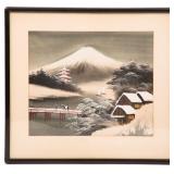 FRAMED CHINESE SILK PAINTING OF A SNOWY LANDSCAPE