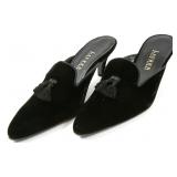 RALPH LAUREN BLACK VELVET MULES WITH TASSELS