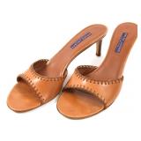RALPH LAUREN LEATHER SLIDES - TAN