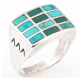NATIVE AMERICAN STERLING TURQUOISE RING - MARKED