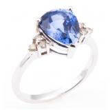 14K WHITE GOLD SYNTHETIC SAPPHIRE & DIAMOND RING