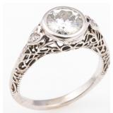 14K WHITE GOLD FILIGREE MOISSANITE ENGAGEMENT RING