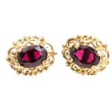 9K YELLOW GOLD GARNET EARRINGS