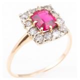 14K YELLOW GOLD RUBY & DIAMOND FASHION RING