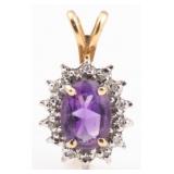 14K YELLOW GOLD AMETHYST & DIAMOND PENDANT