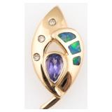 14K YELLOW GOLD TANZANITE & OPAL PENDANT