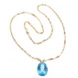 14K YELLOW GOLD BLUE TOPAZ PENDANT WITH CHAIN