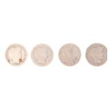 1905-1914 US SILVER BARBER DIME COINS - LOT OF 4