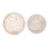 1841 & 1891 US SEATED LIBERTY DIME & HALF DIME