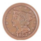 1853 US BRAIDED HAIR HALF CENT COIN