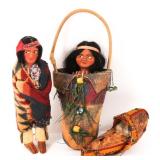 SKOOKUM DOLLS & MINIATURE CRADLEBOARD - LOT OF 3