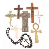 CRUCIFIXES, ROSARY, ANKH - LOT OF 8