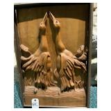 Vintage Carving of Mating Dance of Whooping Cranes