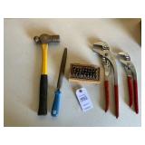Hammer, File, Metal Letter Stamps, 2 Channel Locks