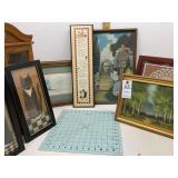 Wooden Wall Hanging Cabinet w/ Framed Pictures