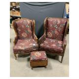 2 Upholstered Chairs w/ Matching Ottoman