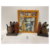 Cat Book Ends And Stain-glass