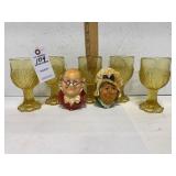 5 Vintage Yellow Imperial Glass Wine Glasses;