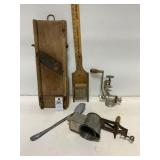 Antique Slicers, Meat Grinder, Cheese Grater