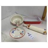 Pyrex Dish, Hot Oven Bowl Set & Rolling Pin