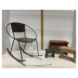 Metal Childs Rocking Chair & 3 Small Stools