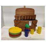 Picnic Basket, Plates, Cups