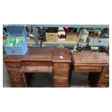 2 Sewing Machine Tables, Tote Of Greeting Cards,