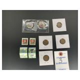 Assorted US Coins & Canadian Stamps; Wheat head