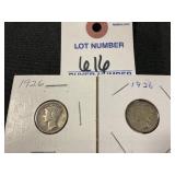 (2) 1926 Mercury Dimes