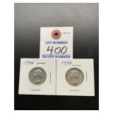 2 1954 Washington Quarters