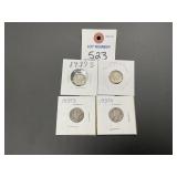 4 1937-S Mercury Dimes