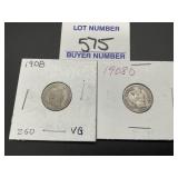 1908 & 1908 D Barber Dime