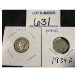 1934 Mercury Dimes