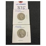 2 1942-S Washington Quarters