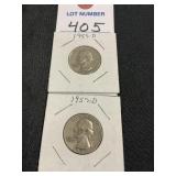 2 1957-D Washington Quarters