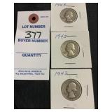 3 1943 Washington Quarters