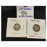 1916 & 1916 S Barber Dimes