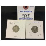 1916 S Barber & 1916 S Mercury Dimes