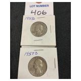 2 1957-D Washington Quarters