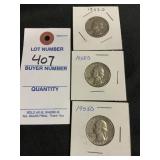 3 1958-D Washington Quarters